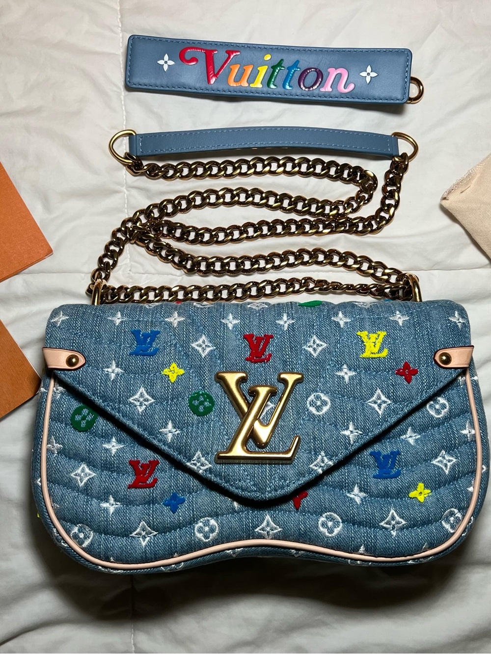 Louis Vuitton Embroidered Monogram Denim New Wave Chain MM